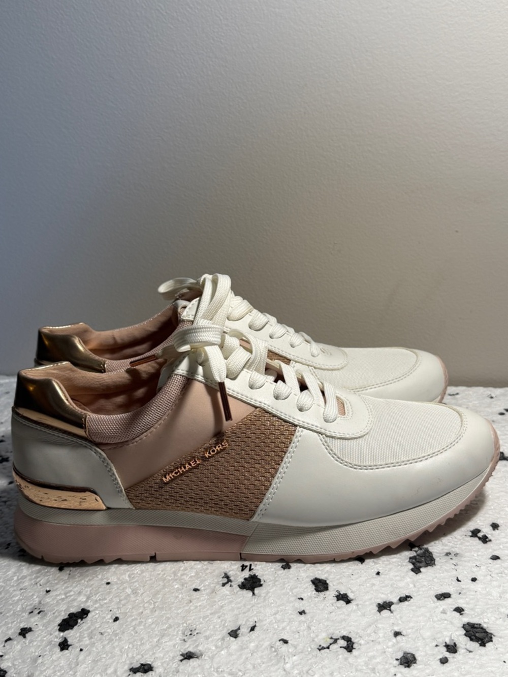 Michael Kors White & Blush Pink Sneakers with Rose Gold Accent